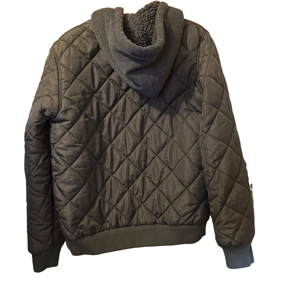 Men’s Ring of Fire Quilted Jacket Olive Green Fleece Lined Hoodie Puffer Coat M - Picture 5 of 5